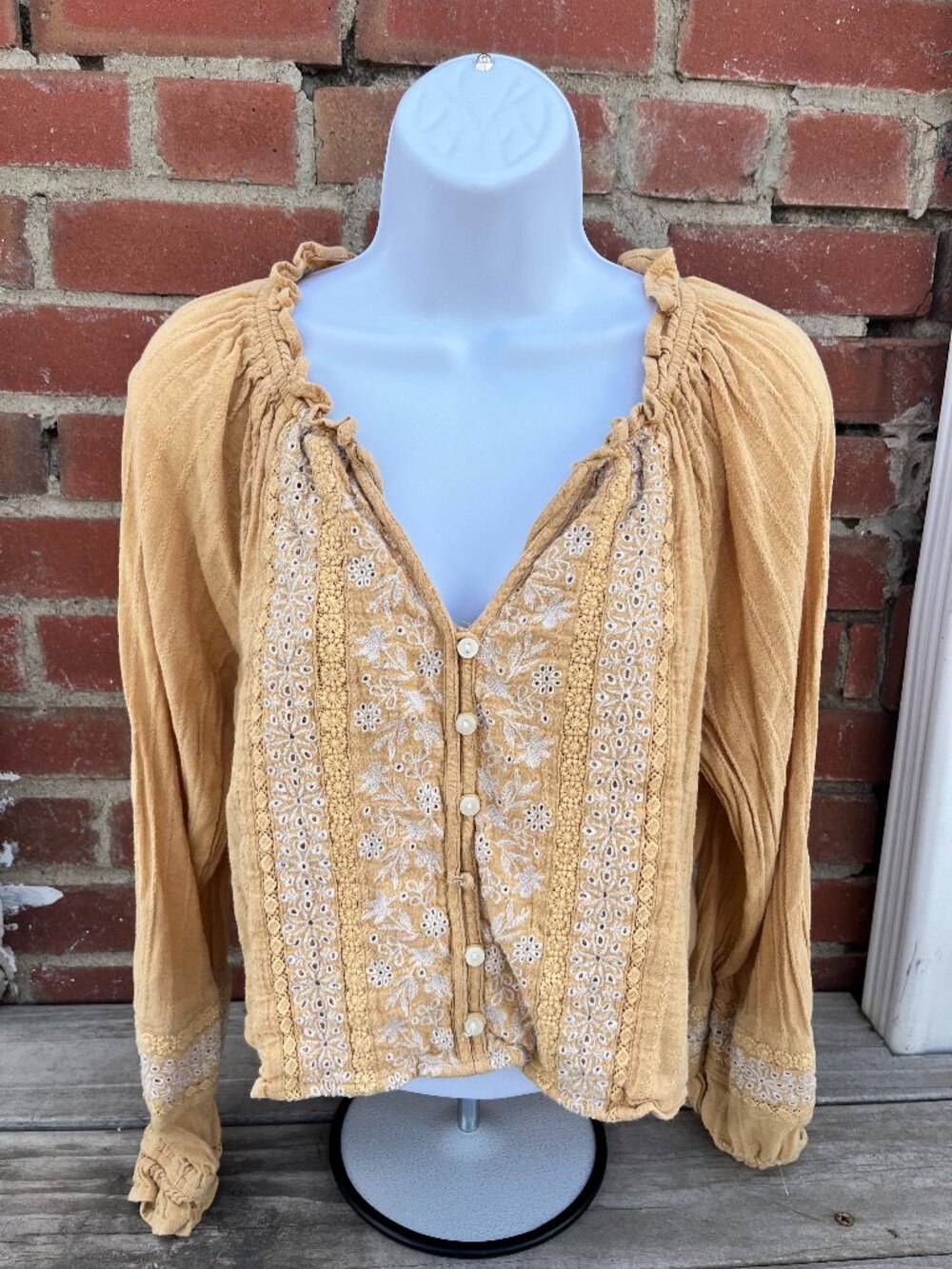 American Eagle Outfitters Long Sleeve Embroidered Crop Blouse